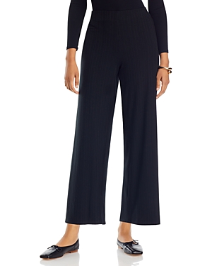 Shop Eileen Fisher Ribbed Wide Leg Ankle Pants In Black