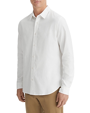 Shop Vince Long Sleeve Stretch Oxford Shirt In Optic White