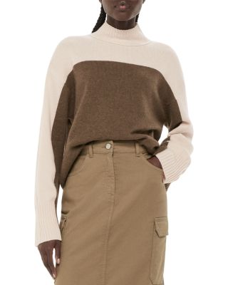 Wool Color Blocked Turtleneck Sweater