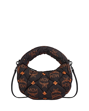 Shop Mcm Aren Maxi Monogram Quilted Nylon Hobo Bag In Black/gunmetal