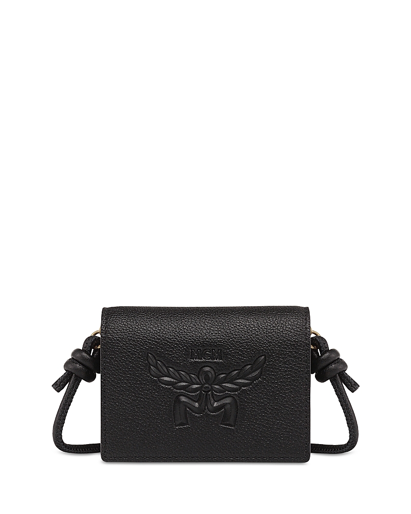 Mcm Mini Lauretos Leather Card Case In Black/gold