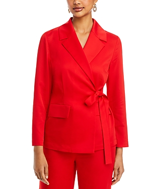 Shop Misook Side Tie Notched Collar Blazer In Sunset Red