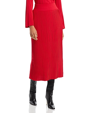 Misook Pleated Knit A-line Skirt In Sunset Red