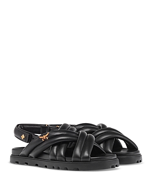 Shop Mcm Women's Quilted Leather Flat Sandals In Black
