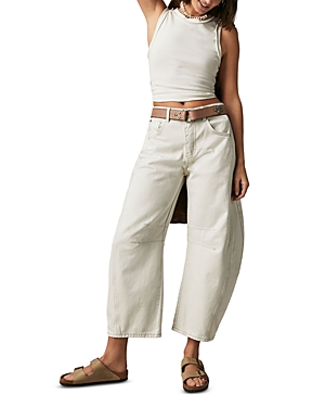 Free People We the Free Mid Rise Barrel Jeans in Milk