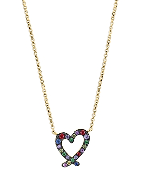 Bloomingdale's Rainbow Sapphire & Tsavorite Heart Pendant Necklace In 14k Yellow Gold, 16 In Multi