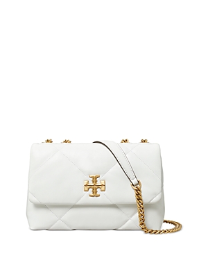 Shop Tory Burch Kira Diamond Quilted Leather Small Convertible Shoulder Bag In Cirrus Cloud/gold