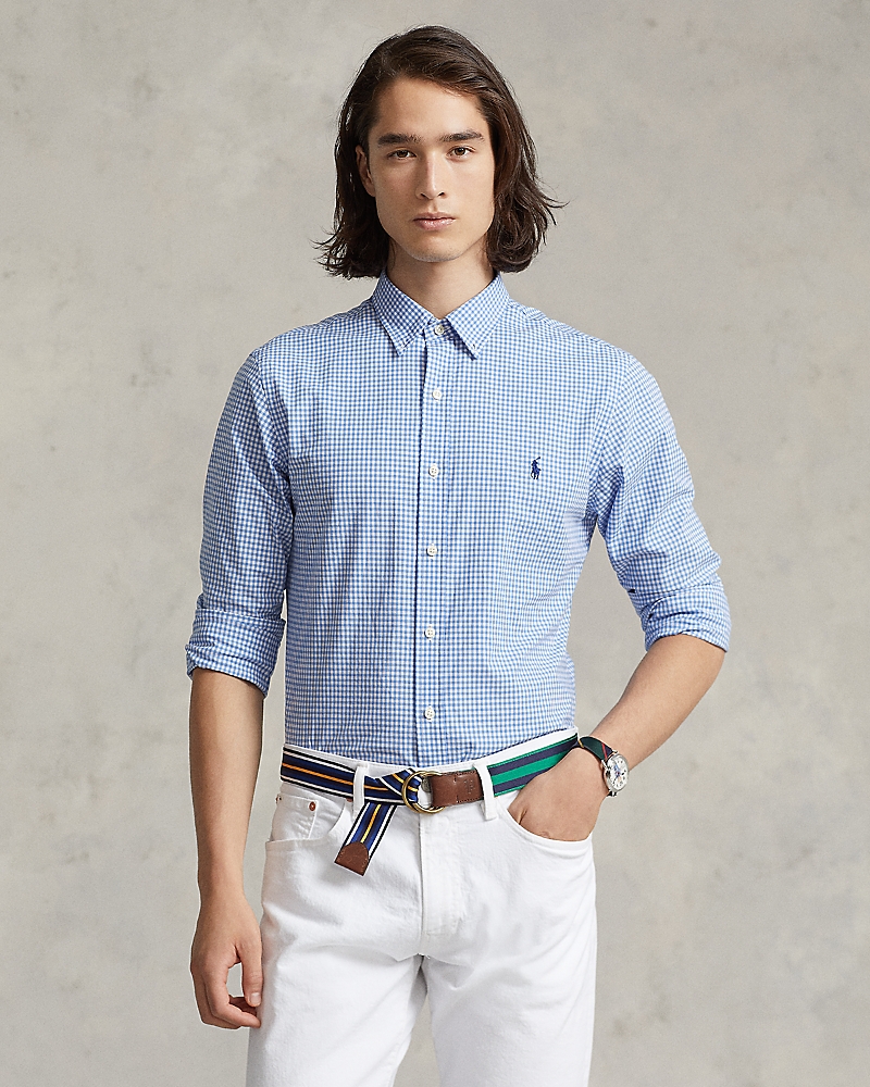 Polo Ralph Lauren Slim Fit Long Sleeve Poplin Button Down Shirt In Blue/white Check