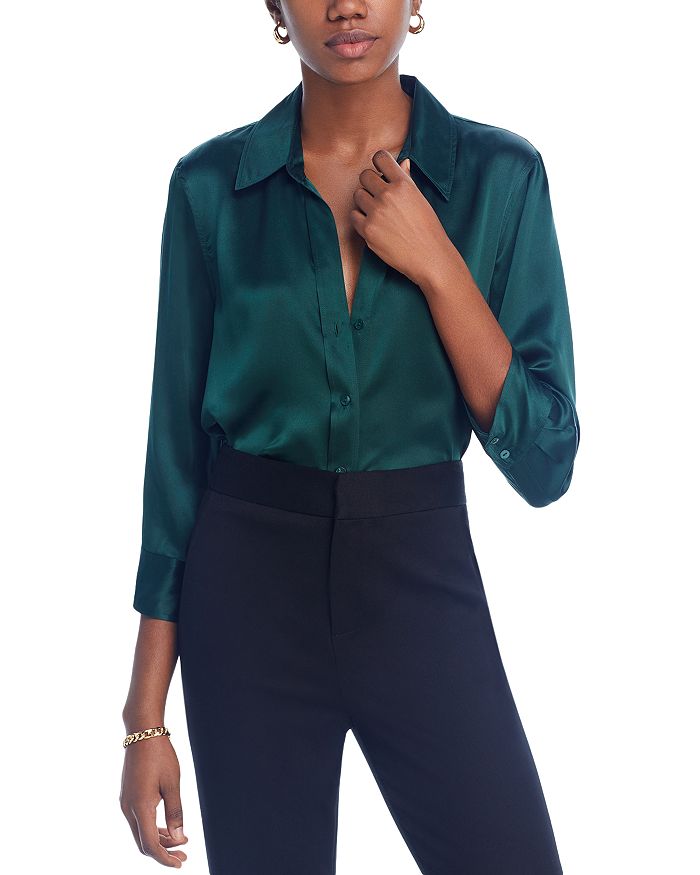 L Agence Dani Silk Charmeuse Blouse In Forest Green