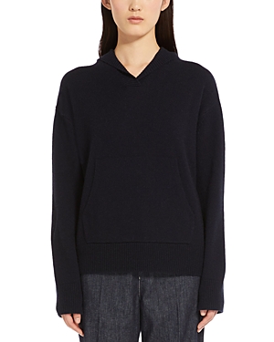 Shop Max Mara Verona Wool Blend Hooded Sweater In Midnight Blue