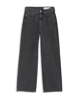 rag & bone Logan High Rise Textured Wide Leg Jeans in Black Tweed
