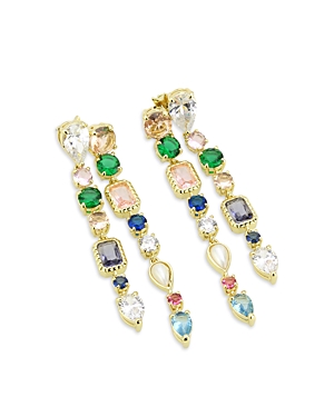 Aqua Double Strand Linear Drop Earrings In Gold Tone - 100% Exclusive In Multi