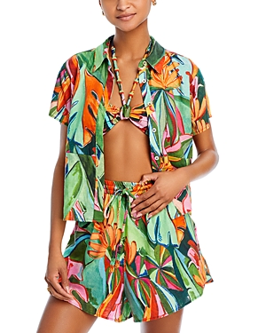 FARM RIO BANANA FOLIAGE SHIRT SWIM COVER-UP