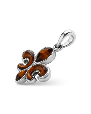 Men's Sterling Silver Anthem Tiger Eye Fleur de Lis Pendant - Exclusive