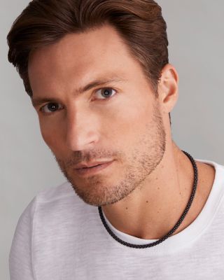 Men's Sterling Silver Anthem Black Ceramic Caviar Bead Necklace, 20" - Exclusive