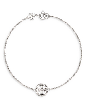 Shop Tory Burch Miller Pave Logo Link Bracelet In Silver