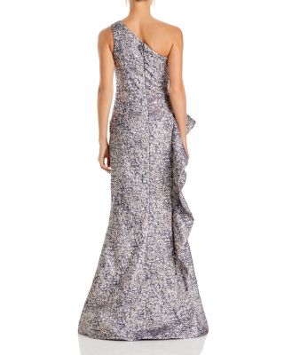 Metallic Jacquard One Shoulder Gown