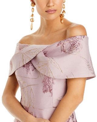 Off The Shoulder Metallic Jacquard Gown 