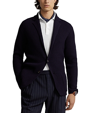 Shop Polo Ralph Lauren Wool Blend Regular Fit Blazer Cardigan In Navy