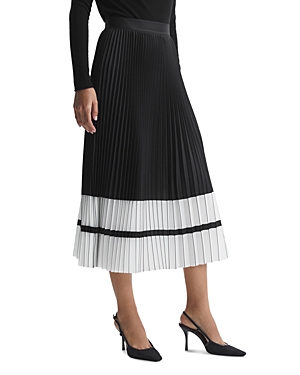 Shop Reiss Marie Pleated Midi Skirt In Black/white
