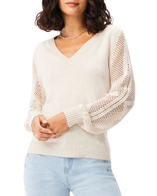 NIC+ZOE Women's Femme Sleeve Pullover Sweater - Lightweight Crewneck With Pleated Sleeve Detail