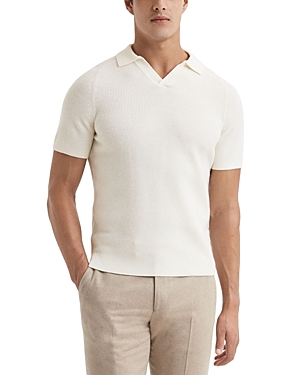 Reiss Mortimer Wool Ribbed Knit Regular Fit Polo Shirt In Ecru