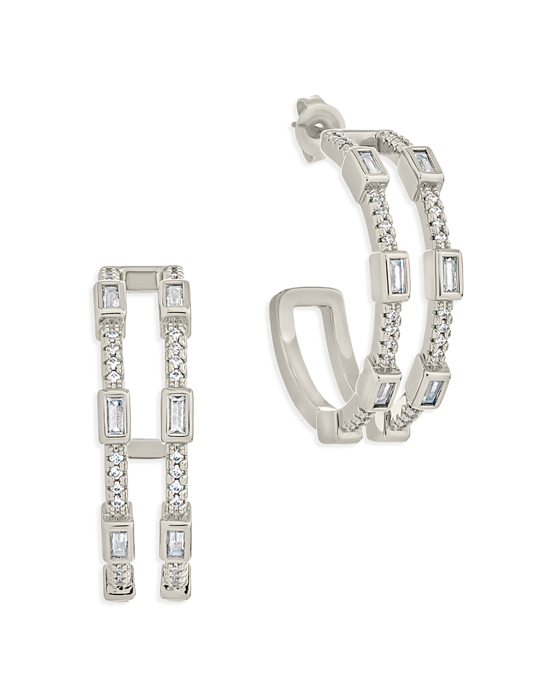 Sterling Forever Cubic Zirconia Neah Hoop Earrings In Silver