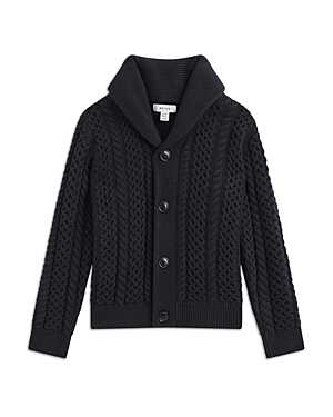 Reiss Boys' Ashbury Jr. Cable Knit Cardigan Sweater - Big Kid In Navy