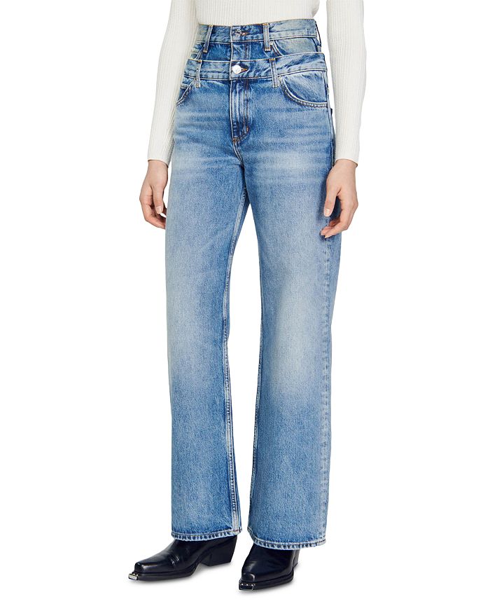 Sandro Galina Layered Waist Straight Jeans in Blue Jean | Bloomingdale's