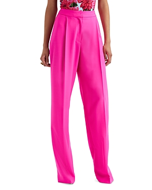 Shop Oscar De La Renta Pleated Wide Leg Pants In Fuchsia