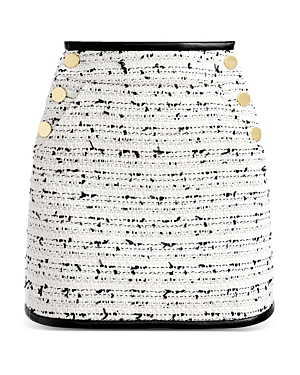 Shop Alice And Olivia Donald High Rise Side Button Tweed Skirt In Off White/black