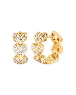 Ef Collection 14K Yellow Gold Diamond Heart Cluster Huggie Hoop Earrings