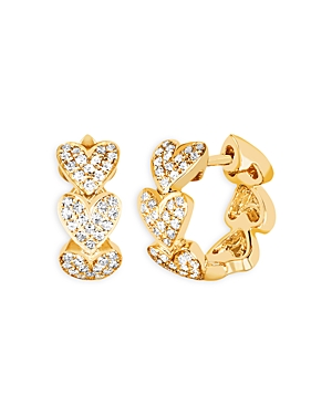 Shop Ef Collection 14k Yellow Gold Diamond Heart Cluster Huggie Hoop Earrings
