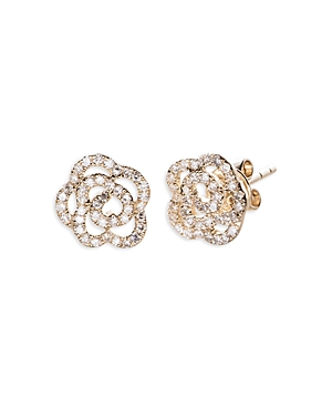 Ef Collection 14k Yellow Gold Diamond Openwork Rose Stud Earrings In Gold