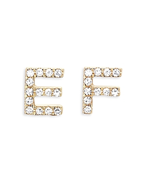Shop Ef Collection 14k Yellow Gold Diamond Initial Stud Earrings