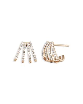 EF Collection - 14K Yellow Gold Diamond Multirow Huggie Hoop Earrings