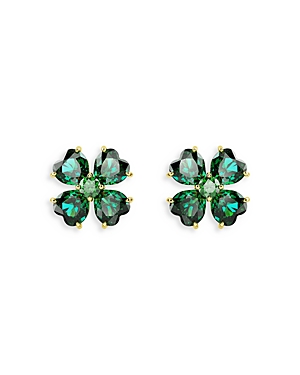 Shop Swarovski Idyllia Crystal Clover Stud Earrings In Green/gold