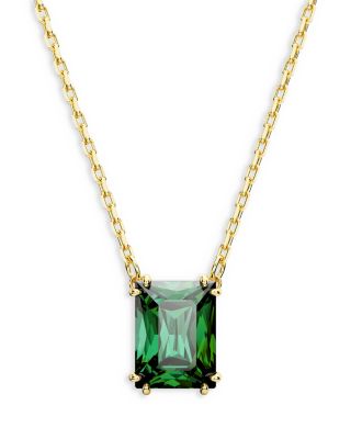 Swarovski - Matrix Green Rectangle Crystal Pendant Necklace in Gold Tone, 14.96"-17.72"