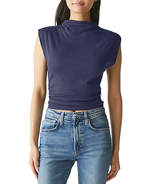 Michael Stars Amara Ribbed Power Shoulder Tee In Nocturnal
