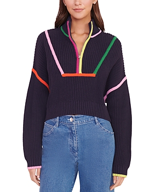 Shop Staud Hampton Cropped Sweater In Navy Multi