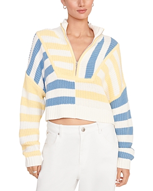 Shop Staud Hampton Cropped Sweater In Buttercup Seahore Stripe