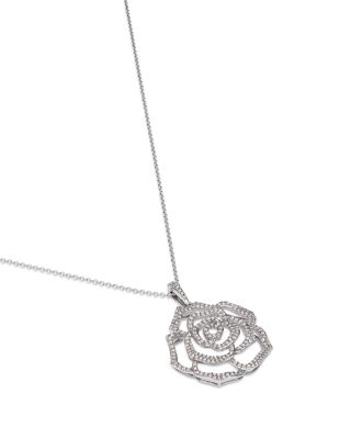Diamond Rose Flower Pendant Necklace in 14K White Gold, 0.50 tcw