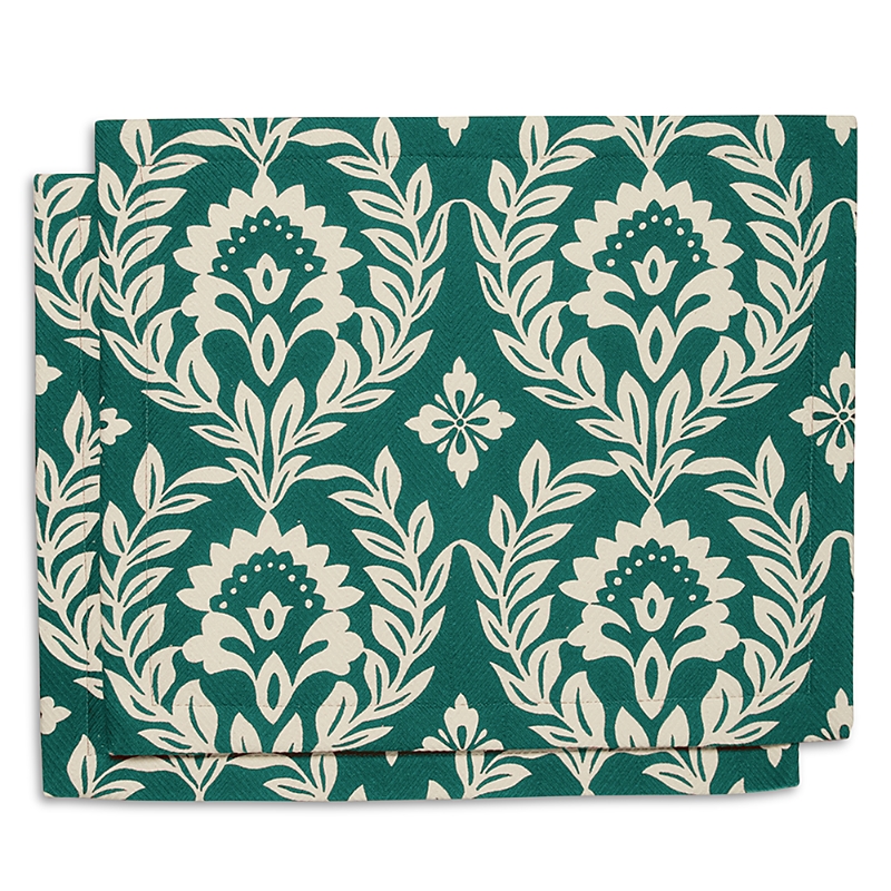 La Doublej Herringbone Table Mats, Set Of 2 In Green Garland