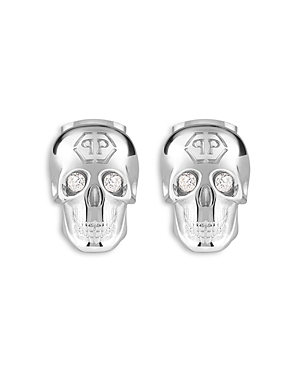 Shop Philipp Plein 3d $kull Stainless Steel Stud Earrings, 0.3w In Silver