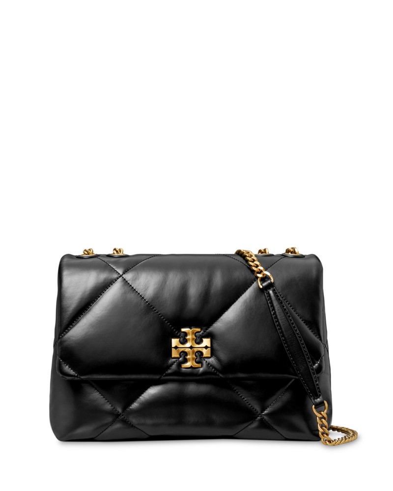 Tory Burch Kira Diamond Quilted Leather Convertible Shoulder Bag in Black/Gold