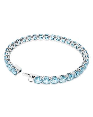 Matrix Blue Crystal Small Tennis Bracelet in Rhodium Plated