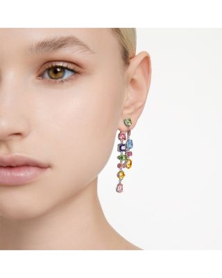 Gema Multicolor Mixed Cut Linear Front to Back Earrings in Rhodium Plated
