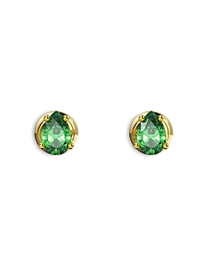 Shop Swarovski Stilla Pear Cut Stud Earrings In Gold Tone In Green/gold