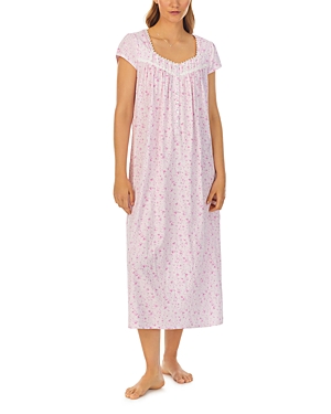 Shop Eileen West Cap Sleeved Long Nightgown In Pink Floral