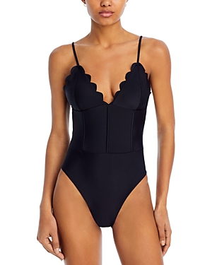 Shop Ramy Brook Mikayla Scalloped One Piece Swimsuit In Black